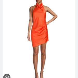 Gianni Bini Orange Asymmetrical Ruched Mini Dress